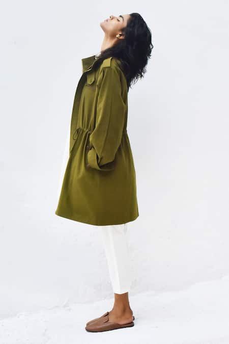 Buy_Kharakapas_Green Twill Collared Ash Tree Parka Jacket _Online_at_Aza_Fashions