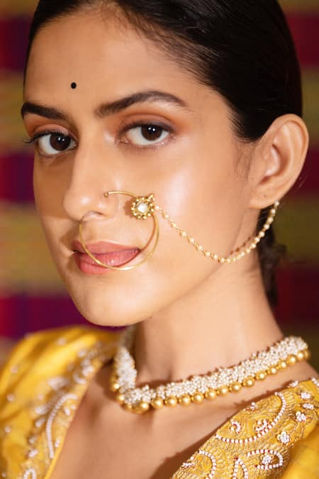 Buy_Deep Thee_Yellow Chanderi, Organza Embroidery V-neck Haldi Hand Lehenga Set _Online_at_Aza_Fashions