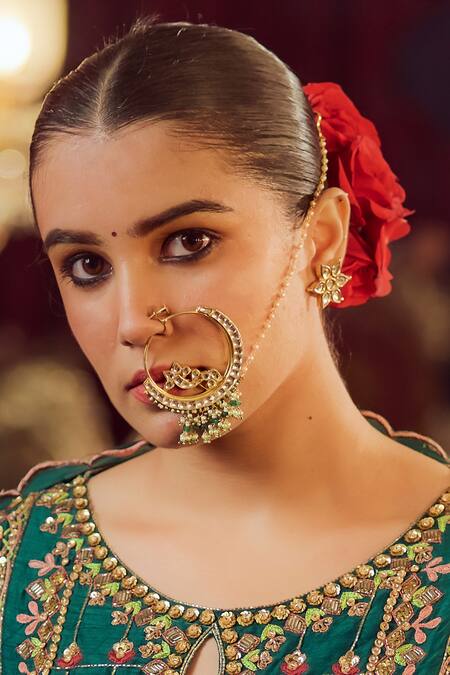 Buy Ishhaara Green Embellished Bead Drop Nath Online at Aza Fashions Buy_Ishhaara_Green Embellished Bead Drop Nath_Online_at_Aza_Fashions