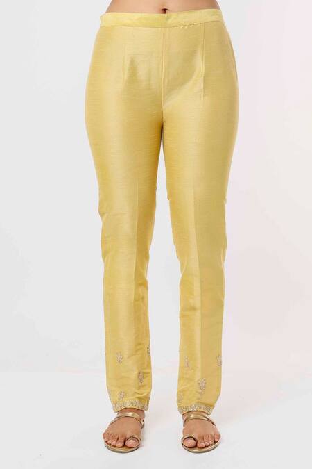 Buy Mehak Murpana Yellow Silk Embroidery Round Neck Flared Sleeve Kurta And Pant Set Online at Aza Fashions Buy_Mehak Murpana_Yellow Silk Embroidery Round Neck Flared Sleeve Kurta And Pant Set _Online_at_Aza_Fashions