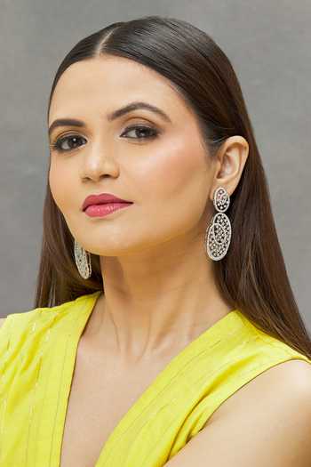 Saga Jewels_Silver Plated Zari Zirconia Embellished Earrings_Online_at_Aza_Fashions