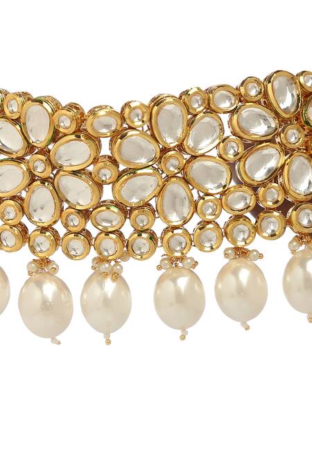 Shop_Minaki_White Pearls Embellished Choker Set _Online_at_Aza_Fashions
