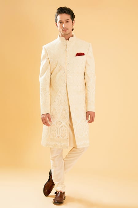 Buy Raghavendra Rathore Blue Off White Silk Sequins Embroidered Achkan Online at Aza Fashions Buy_Raghavendra Rathore Blue_Off White Silk Sequins Embroidered Achkan _Online_at_Aza_Fashions