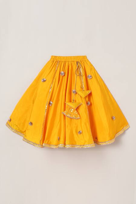Buy_Byb Premium_Yellow Cotton, Silk, Acrylic Mirrors, Embroidery Blouse Skirt Set _Online_at_Aza_Fashions