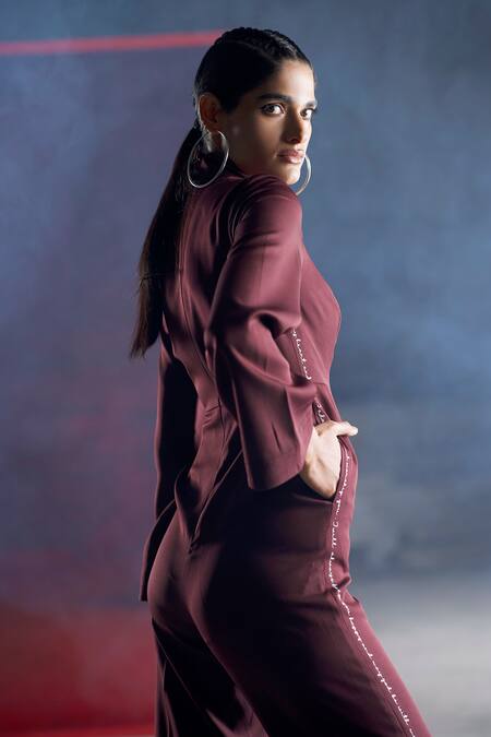 Buy_Pocketful Of Cherrie_Purple Crepe Embroidery Keyhole Neck Jumpsuit_Online_at_Aza_Fashions