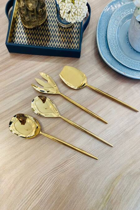 Buy Mommywise Gold 304stainless Steel Plain Serving Spoons - Set Of 4 Online at Aza Fashions Buy_Mommywise_Gold 304stainless Steel Plain Serving Spoons - Set Of 4_Online_at_Aza_Fashions