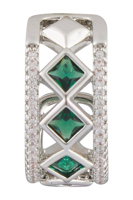 Buy_Minaki_Green Stones, Cut Work, Crystals Embellished Hoop Earrings_Online_at_Aza_Fashions