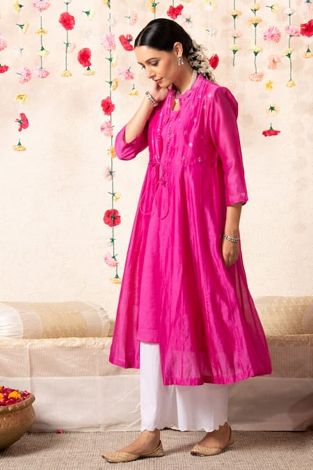 Buy Marche Pink Cape Chanderi, Inner And Pant Cotton Round Paneled & Set Online at Aza Fashions Buy_Marche_Pink Cape Chanderi, Inner And Pant Cotton Round Paneled & Set _Online_at_Aza_Fashions