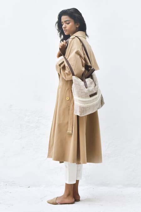 Buy Kharakapas Brown Twill Collared Latte Trench Coat Online at Aza Fashions Buy_Kharakapas_Brown Twill Collared Latte Trench Coat _Online_at_Aza_Fashions