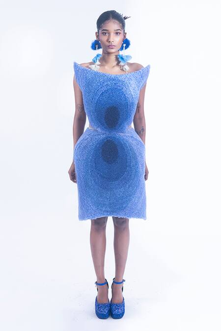 Buy_Siddhartha Bansal_Blue Organza Embroidery Structured Short Dress _Online_at_Aza_Fashions