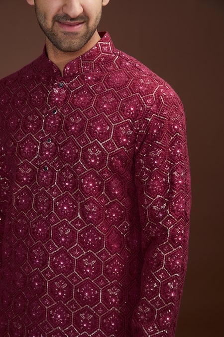 Buy Kasbah Maroon Silk, Cotton Embroidery Floral Kurta Set Online at Aza Fashions Buy_Kasbah_Maroon Silk, Cotton Embroidery Floral Kurta Set _Online_at_Aza_Fashions
