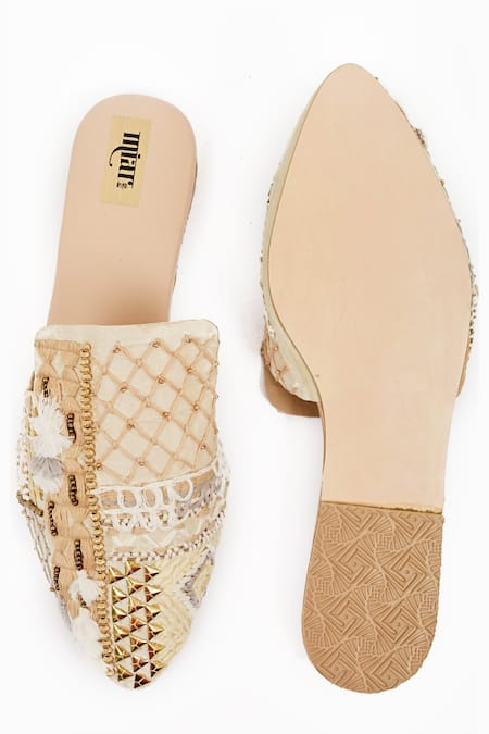 Buy_Miar Designs_Ivory Thread Naura Embellished Mules_Online_at_Aza_Fashions