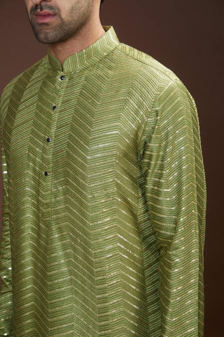 Buy Kasbah Green Silk Sequins Chevron Pattern Work Kurta Set Online at Aza Fashions Buy_Kasbah_Green Silk Sequins Chevron Pattern Work Kurta Set _Online_at_Aza_Fashions