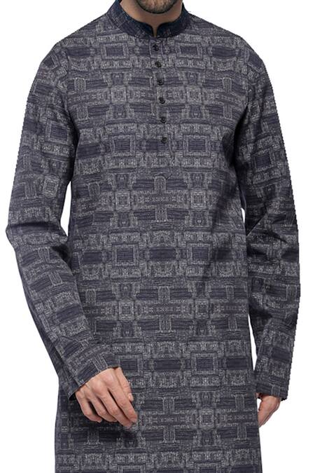 Buy_A!A By Abrar Ali_Blue Fine Poplin Printed Digital Short Kurta With Churidar_Online_at_Aza_Fashions