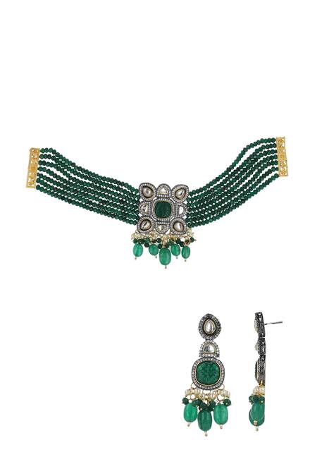 Ishhaara Gold Plated Stones Layered Onyx Necklace Set at Aza Fashions Ishhaara_Gold Plated Stones Layered Onyx Necklace Set _at_Aza_Fashions