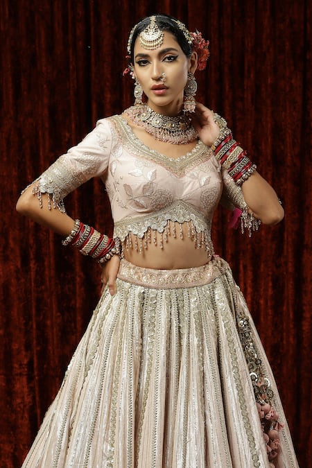 Shikhar Sharma_Pink Lehenga Cotton Shimmer Chanderi Gulabi Tara Chhadee Bridal Set _Online_at_Aza_Fashions