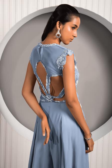 Buy Jade By Ashima Blue Georgette Embroidery Square Neck Nettle Bodice Jumpsuit Online at Aza Fashions Buy_Jade By Ashima_Blue Georgette Embroidery Square Neck Nettle Bodice Jumpsuit _Online_at_Aza_Fashions