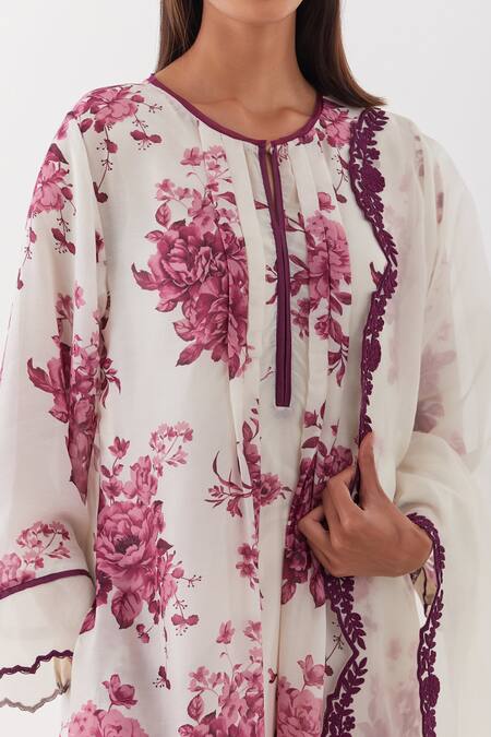 Buy Amisha Kothari Ivory Cotton, Organza, Piping, Nishat Printed Floral Kurta Set Online at Aza Fashions Buy_Amisha Kothari_Ivory Cotton, Organza, Piping, Nishat Printed Floral Kurta Set _Online_at_Aza_Fashions