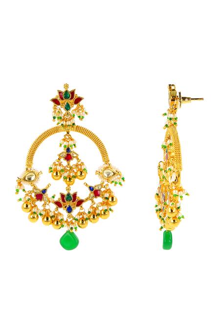 Buy_Ishhaara_Multi Color Stones, Gota Patti Kundan Embellished Earrings _Online_at_Aza_Fashions