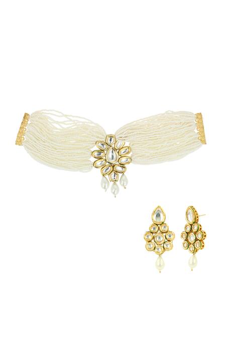 Buy Ishhaara Gold Plated Beads Floral Kundan Choker Set Online at Aza Fashions Buy_Ishhaara_Gold Plated Beads Floral Kundan Choker Set _Online_at_Aza_Fashions