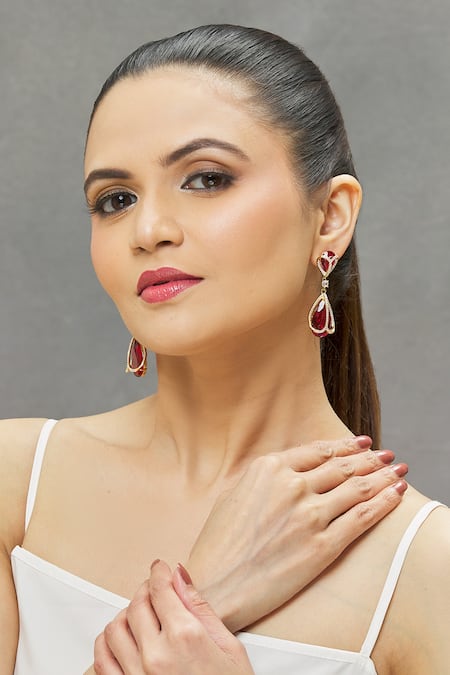 Buy Minaki Red Stones, Cut Work, Crystals Embellished Dangler Earrings Online at Aza Fashions Buy_Minaki_Red Stones, Cut Work, Crystals Embellished Dangler Earrings_Online_at_Aza_Fashions
