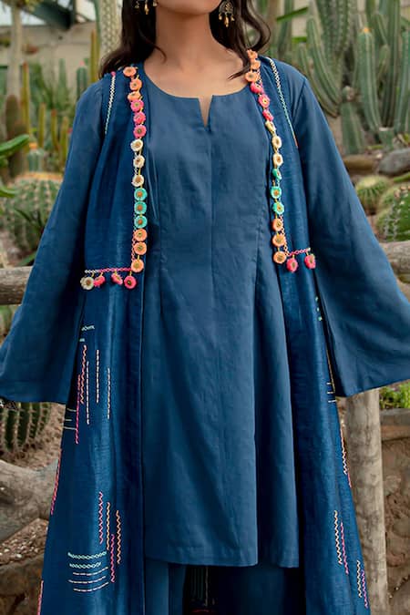 Buy Kacha Tanka Blue Dupion Art Silk And Cotton Satin Hand Embroidery Flower Work Jacket Kurta Set Online at Aza Fashions Buy_Kacha Tanka_Blue Dupion Art Silk And Cotton Satin Hand Embroidery Flower Work Jacket Kurta Set _Online_at_Aza_Fashions