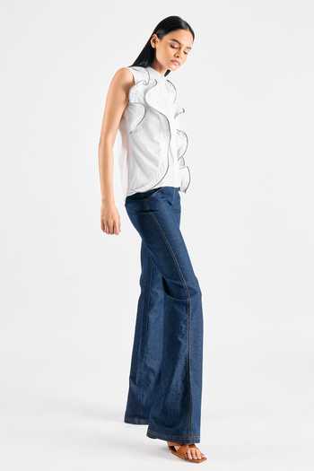 Buy_Mellowdrama_White Cotton Frilled Shirt_Online_at_Aza_Fashions