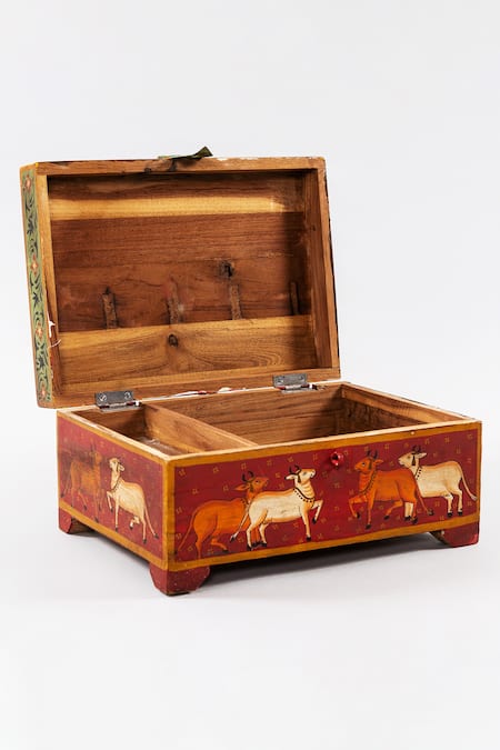 Purana Darwaza_Red Wood Hand Painted Jewellery Box_Online_at_Aza_Fashions