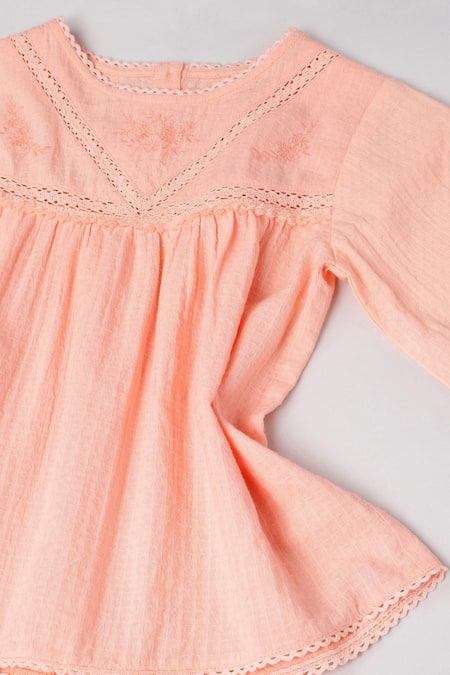 Buy_Byb Premium_Peach Denim Embroidery Cotton Top _Online_at_Aza_Fashions