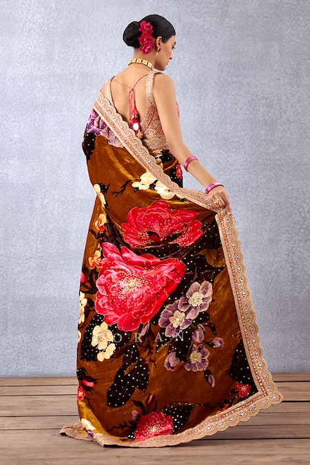 Buy_Torani_Yellow Velvet And Crepe Gota Patti & Zari Aftaabi Rabia Blouse _Online_at_Aza_Fashions