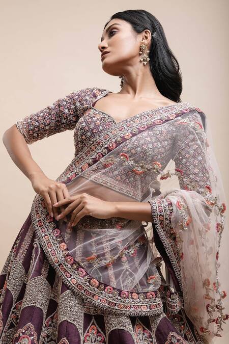 Buy Kalighata Purple Silk Cut Work, Embroidery, Raw Mughal Embellished Bridal Lehenga Set Online at Aza Fashions Buy_Kalighata_Purple Silk Cut Work, Embroidery, Raw Mughal Embellished Bridal Lehenga Set _Online_at_Aza_Fashions