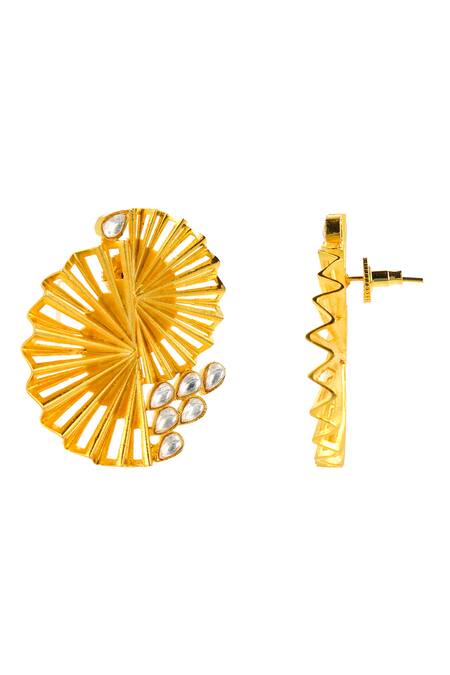 Buy_Ishhaara_Gold Plated Diamonds, Rhinestones Peacock Sculpted Earrings _Online_at_Aza_Fashions