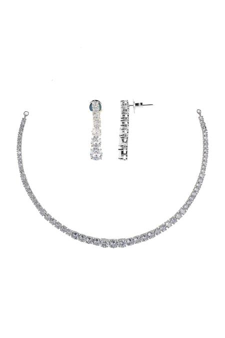 Buy Ishhaara Silver Plated Crystals Zirconia Studded Necklace Set Online at Aza Fashions Buy_Ishhaara_Silver Plated Crystals Zirconia Studded Necklace Set _Online_at_Aza_Fashions