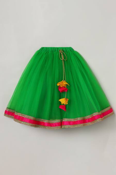 Buy_Byb Premium_Fuchsia Silk, Cotton, Tulle Pom-poms, Embellished Peplum Top Skirt Set_Online_at_Aza_Fashions