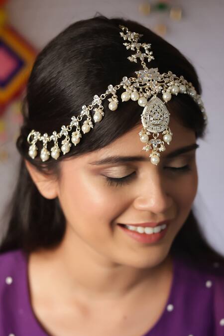 Buy_Ishhaara_Gold Plated Lotus Shaped Sheeshpatti _Online_at_Aza_Fashions