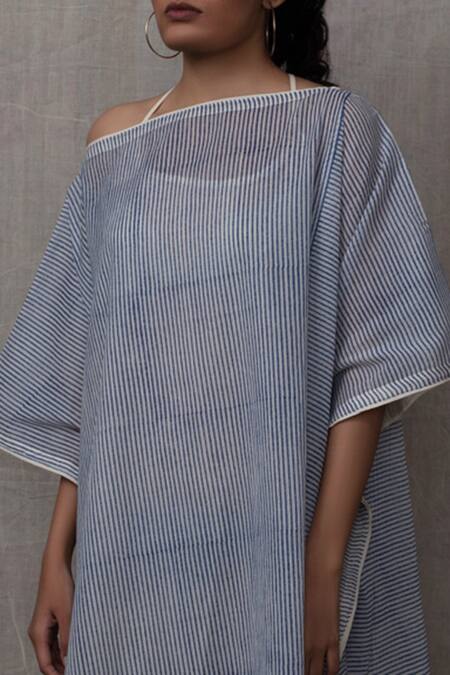 Buy_Banana Labs_Multi Color Cotton Stripe Asymmetric Kaftan With Stole_Online_at_Aza_Fashions