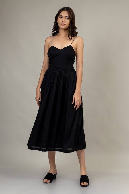 Buy Doodlage Black Cotton Sweetheart Neck Mary Gathered Dress Online at Aza Fashions Buy_Doodlage_Black Cotton Sweetheart Neck Mary Gathered Dress _Online_at_Aza_Fashions