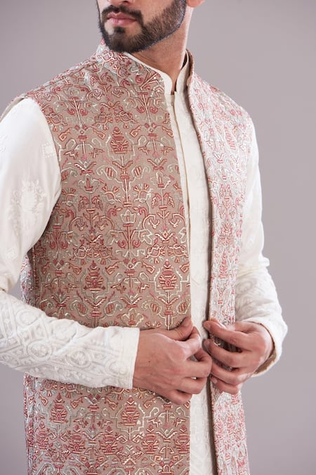 Buy_Kasbah_Multi Color Georgette, Cotton Embroidery Kashmiri Work Long Open Shrug _Online_at_Aza_Fashions