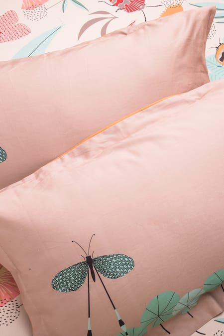 Buy_Kyoona_Pink 100% Cotton, Satin Weave Flora And Fauna Forest Of Adventures Bedsheet Set_Online_at_Aza_Fashions