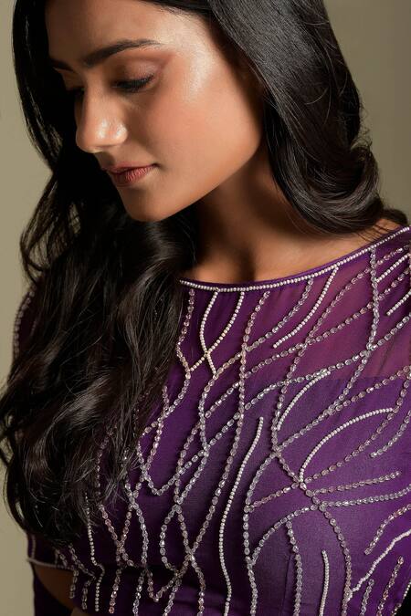 Buy Two Sisters By Gyans Purple Georgette Sequin, Crystals And Cut Dana Work Illusion Pleated Lehenga Set Online at Aza Fashions Buy_Two Sisters By Gyans_Purple Georgette Sequin, Crystals And Cut Dana Work Illusion Pleated Lehenga Set _Online_at_Aza_Fashions