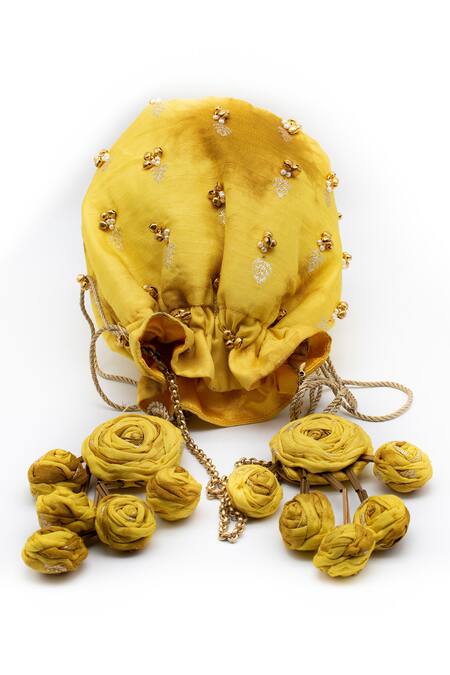 Buy_Vareli Bafna_Yellow Sand Tie-dyed Potli Bag _Online_at_Aza_Fashions