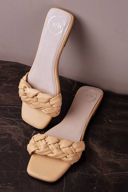 Buy_Myra_Yellow Plain Lemon Leather Twisted Braid Flats_Online_at_Aza_Fashions