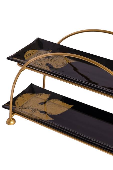 Buy_H2h_Black Glass And Metal Raven Two Tier Platter_Online_at_Aza_Fashions