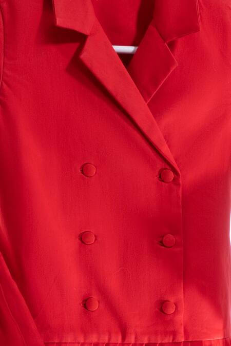 Buy Little Luxury Red Cotton Satin Double Breasted Jacket Dress Online at Aza Fashions Buy_Little Luxury_Red Cotton Satin Double Breasted Jacket Dress _Online_at_Aza_Fashions