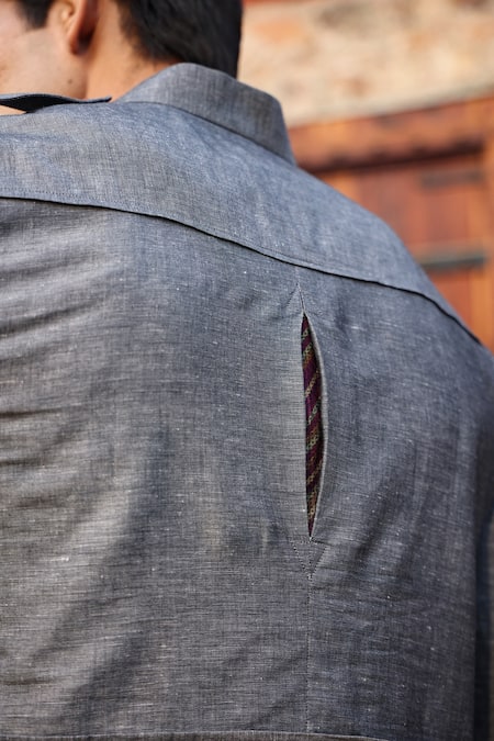 Buy_Raw & Rustic By Niti Bothra_Grey Linen, Cotton Plain Shirt Kurta _Online_at_Aza_Fashions
