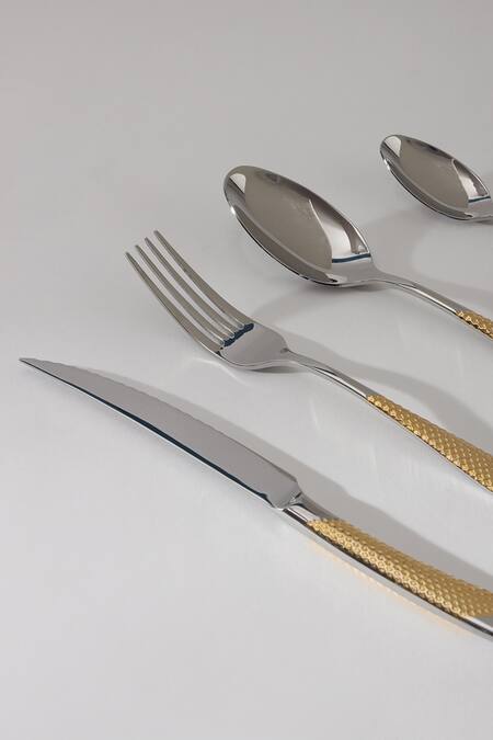Buy_Table Manners_Silver Stainless Steel Honeycomb Cutlery Set_Online_at_Aza_Fashions