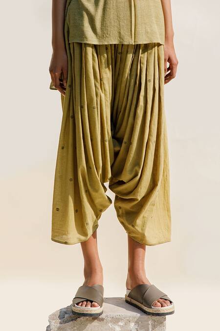 Buy_Urvashi Kaur_Yellow Handloom Cotton Quotient Geometric Woven Salwar _Online_at_Aza_Fashions