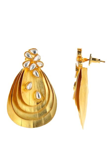 Buy_Ishhaara_Gold Plated Embroidery, Stones, Pearls Shaped Earrings _Online_at_Aza_Fashions