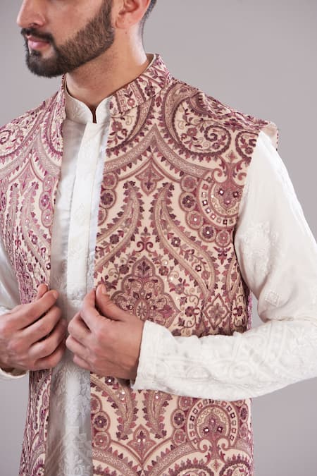 Buy_Kasbah_Multi Color Georgette, Cotton Embroidery Royal Jamawar Kashmiri Open Shrug _Online_at_Aza_Fashions