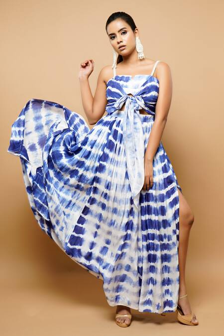 Buy_Ahi Clothing_White Silk, Lining Tie Dye Square Neck Gown_Online_at_Aza_Fashions